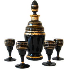Art Deco Glass Decanter & Four Cordial's by Boom