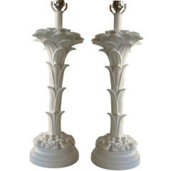 Pair of White Plaster Lamps in the style of Serge Roche