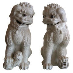 Vintage Monumental Pair of Ceramic Foo Dogs