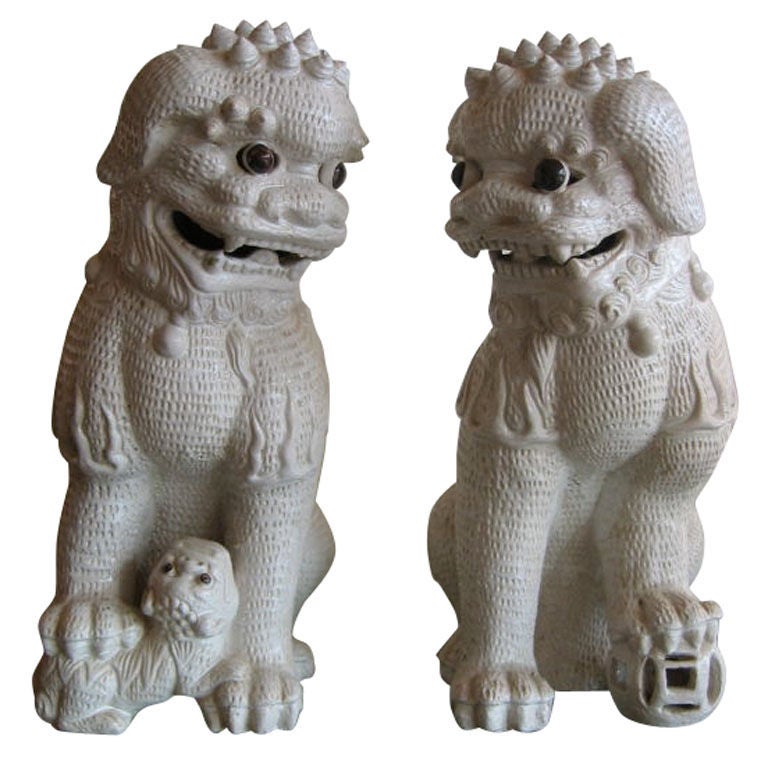 Monumental Pair of Ceramic Foo Dogs