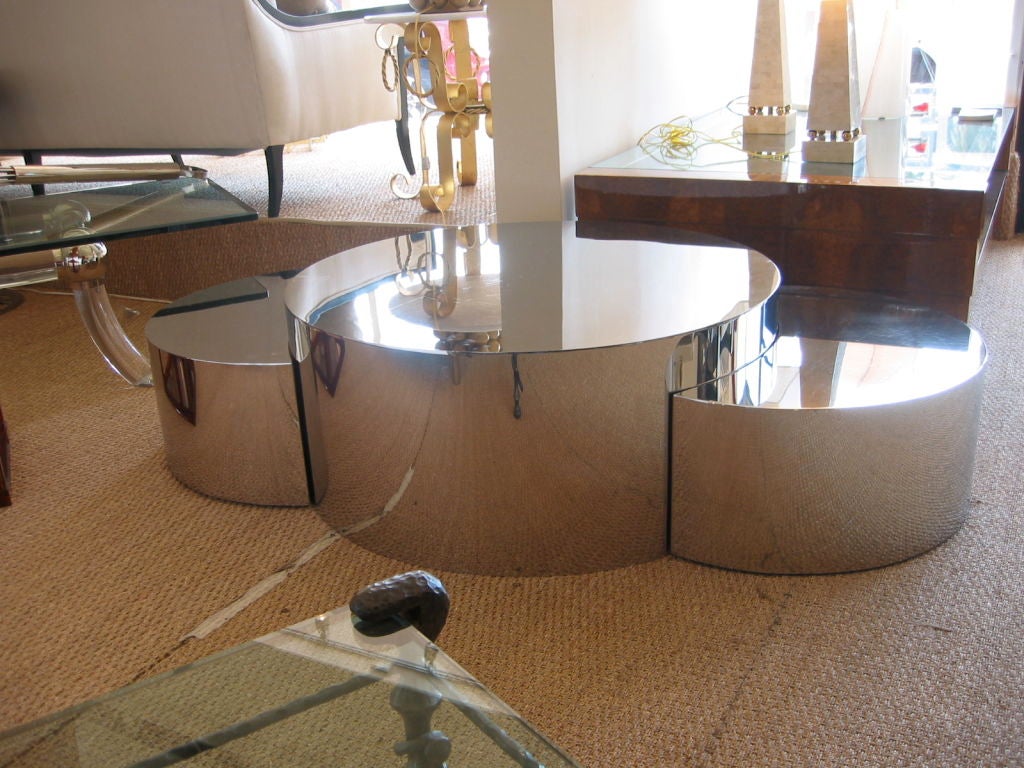 Fascinating Three Part Steel Table manner of Gabriella Crespi