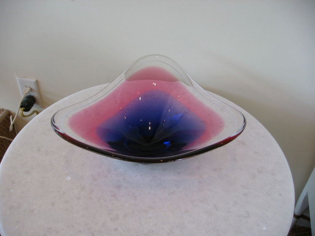 Swedish Freeform Signed Glass Bowl in Hues of Purple by Flygsfors