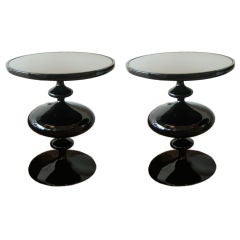 Exotic Pair of Black Lacquered Stacked Resin Tables