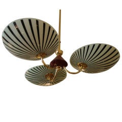 Beautiful Striped Glass & Brass Belgian Chandelier