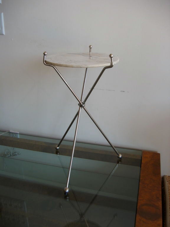 Italian Nickel Silvered Tripod Table with Marble Top