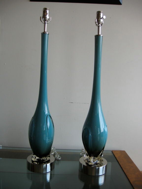 Luscious & Monumental Pair of Murano Glass Lamps