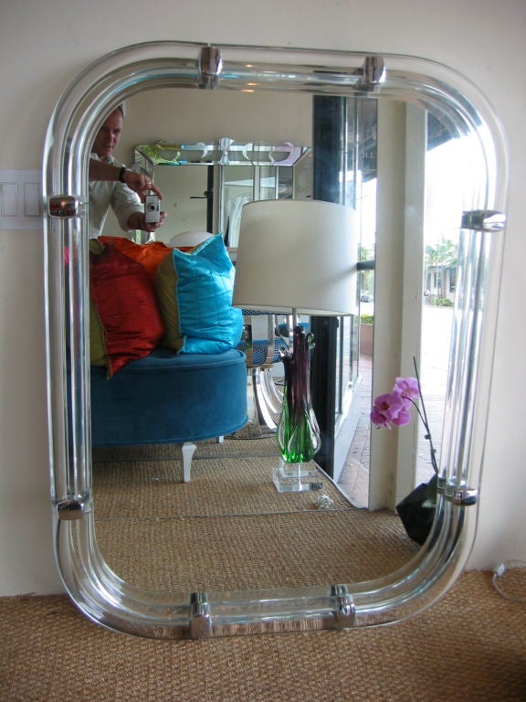 Heavy Banded Lucite & Chrome Mirror