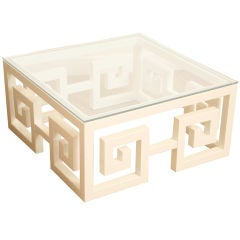 Impressive White Lacquered Greek Key Cocktail Table
