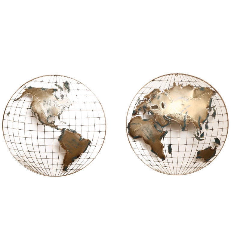 Pair Curtis Jere Convex "Hemispheres" Wall Sculptures