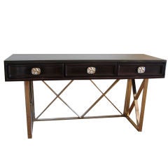 Stunning Ebonized Desk/Console with Nickel Silvered X Framing