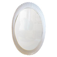 Vintage Oval Decorators Mirror in White Lacquer