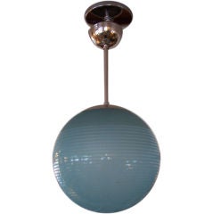 Vintage Robins Egg Blue Ribbed Sphere Hanging Light Fixture