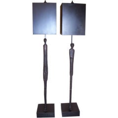 Estruscan Man & Woman in Hand-forged Bronze & Iron Lamps