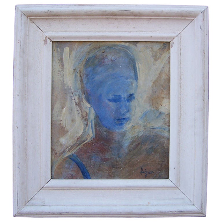 Original Oil on Masonite of a Lady in Blue by Artist: Helgus