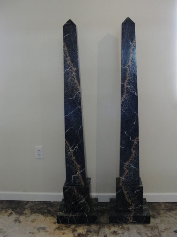 Pair of Faux Marble Obelisks