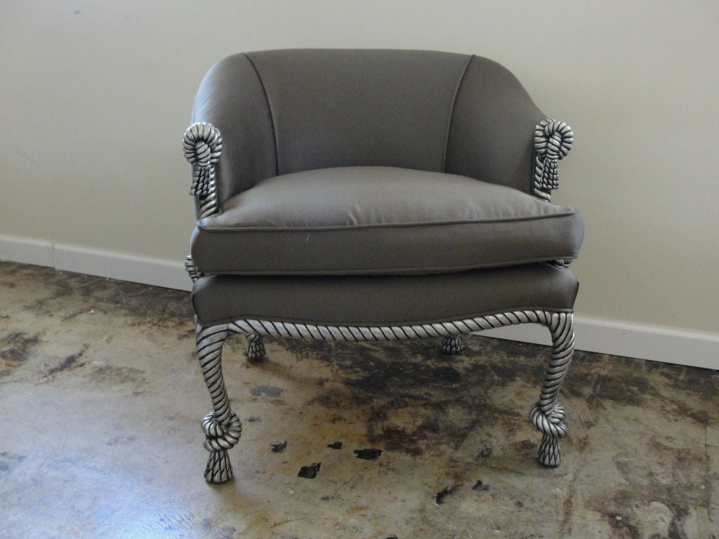 Beautiful! Regency Silver Leafed Rope Armchair.<br />
<br />
<br />
AOL (America Online) users may experience difficulties sending emails to us or receiving emails from us. If you have made an inquiry to us and have not received a response,