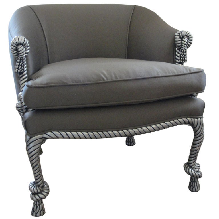 Elegant Carved Wood and Silver Leafed Rope Armchair