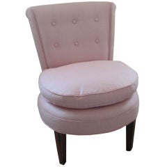 Vintage Pink Slipper/ Vanity Chair in Linen and Buttom Trim