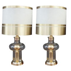 Pair of Atom Design Glass and 24k Gold Plated Lamps