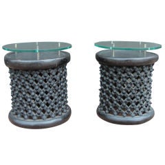 Pair of Tribal Sidetables with Floating Glass Top
