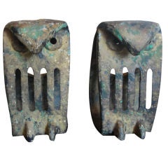 Pair of Iron Owl Bookends (Great Patina)