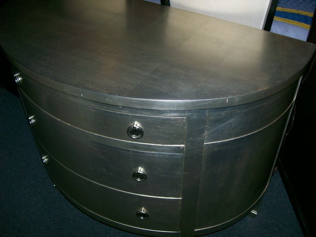 Pair of Silver-Leaf Demi-Lune Chests of Drawers 1
