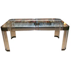 Charles Hollis Jones Thick Lucite and Bronze Dining Table