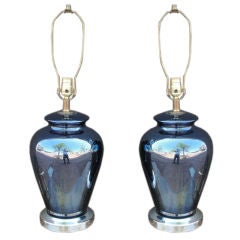 Pair of Blue Mercury Glass Table Lamps