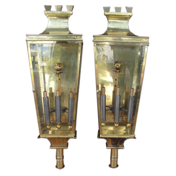 Pair of Large Italian Brass Lantern Sconces
