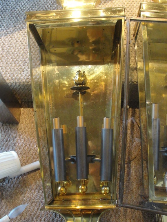 Pair of Large Italian Brass Lantern Sconces 4
