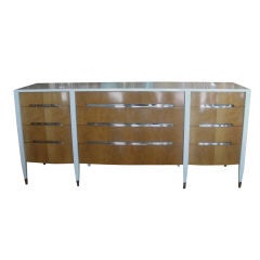 Two-Toned Long Chest of Drawers w/ Chrome Accents