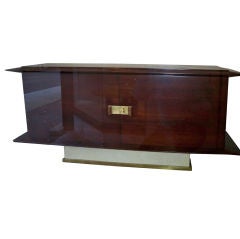 A Low Two Door Credenza in Mahogany and Parchment