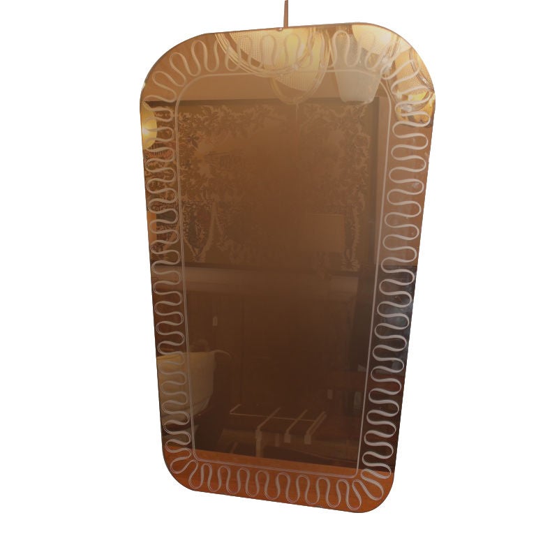 A Frameless Etched Wall Mirror at 1stDibs