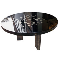 A Round Cocktail Table in Black Resin and Marcasite by Ado Chale