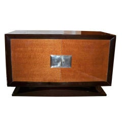 A Small Art Deco Sideboard in Brown Lacquer and Lace Wood
