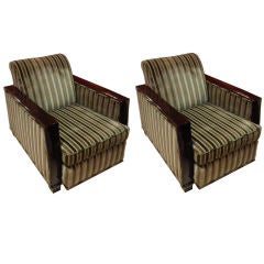 A Pair of Art Deco Club Chairs in Mahogany and Upholstery