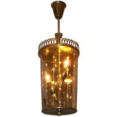 A Gilt Brass and Etched Glass Lantern Chandelier by Borsani