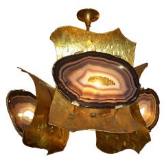 Vintage A Stunning Modernist Chandelier in Gilt Bronze and Agate