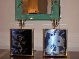 A Pair of Square Based Table Lamps in Nickle and Oxidized Metal