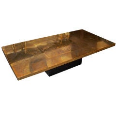 A Grand Scaled Cocktail Table in Etched Brass by C. Krekels