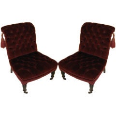 Pair of French Napoleon III Tufted Slipper Chairs