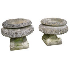 Pair of English 1920's Composition Stone Urns