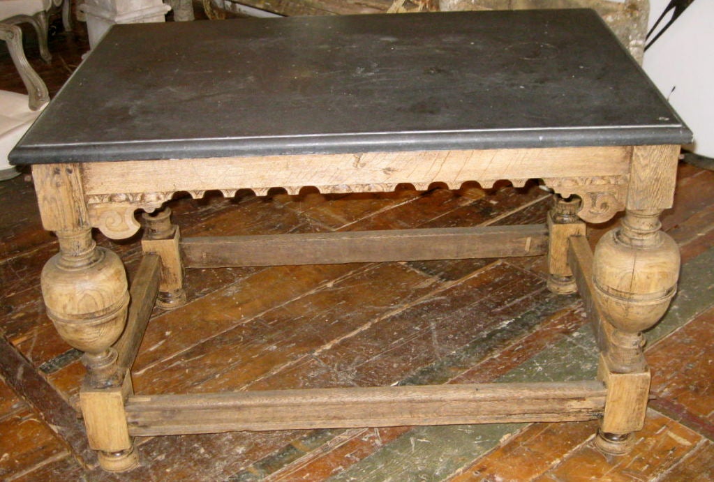 19th Century Flemish 19thC Bluestone Top Bleached Side Table