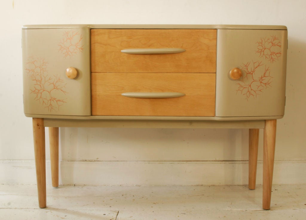 Artist Lettia Hussein has Interpreted the Classic Heywood-Wakefield Serving Piece.<br />
Organic Silk- Screened Decoration Enhances the Form. A Wonderful Interpretation of the Classic Shape and Function