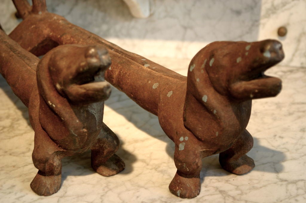 Cast Iron Andirons in the Shape of Dachshunds.   Wonderfully Created 