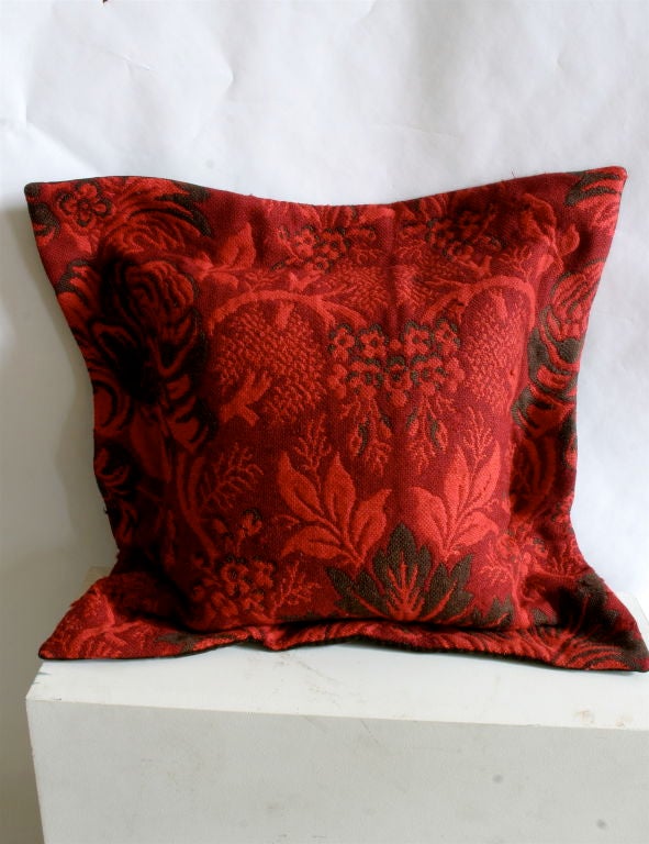 Brilliant Red Ingrain Carpet Pillows In Good Condition In Hudson, NY