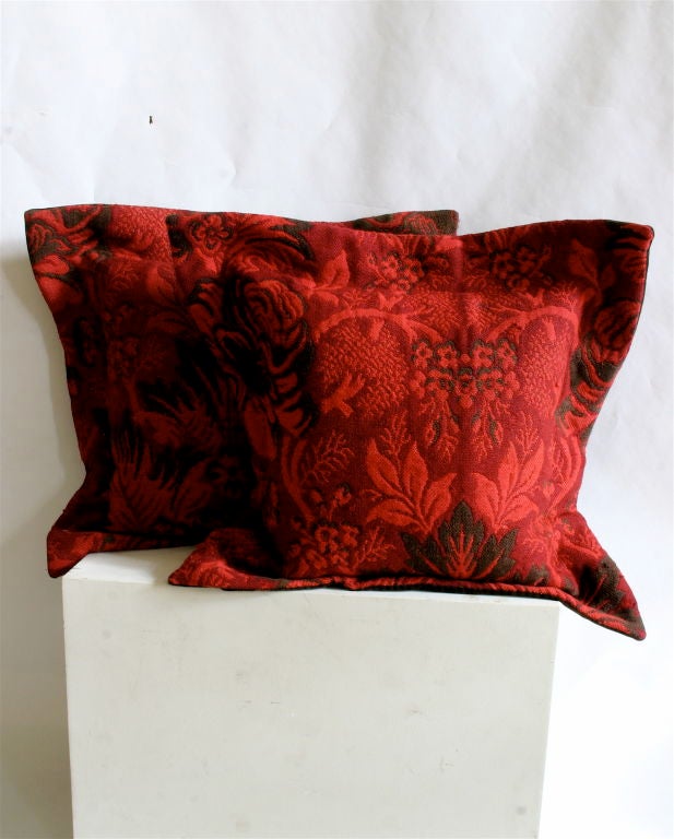 19th Century Brilliant Red Ingrain Carpet Pillows
