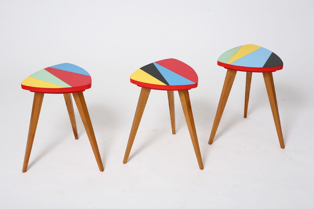 czech mid-century children's table and 3 stools (priced as set) In Excellent Condition In Brooklyn, NY