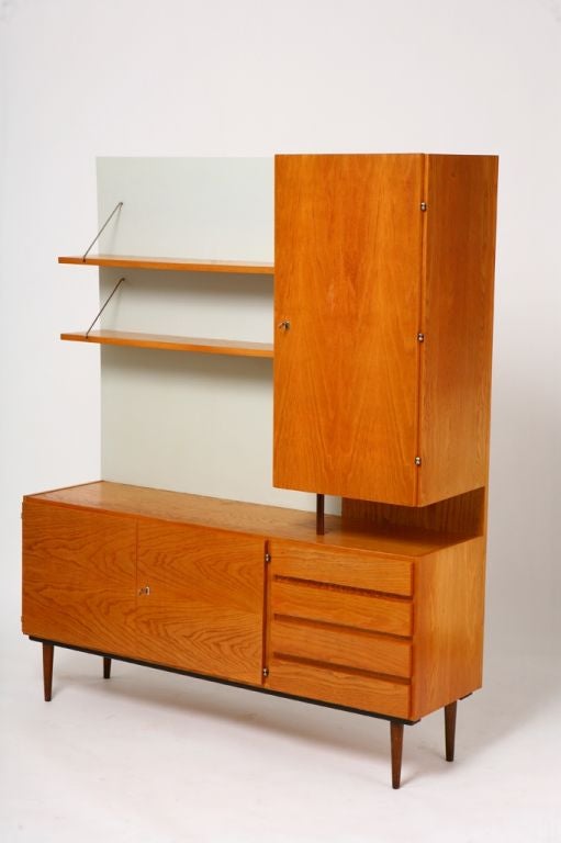 czech mid-century cabinet - shelves wall unit In Excellent Condition For Sale In Brooklyn, NY