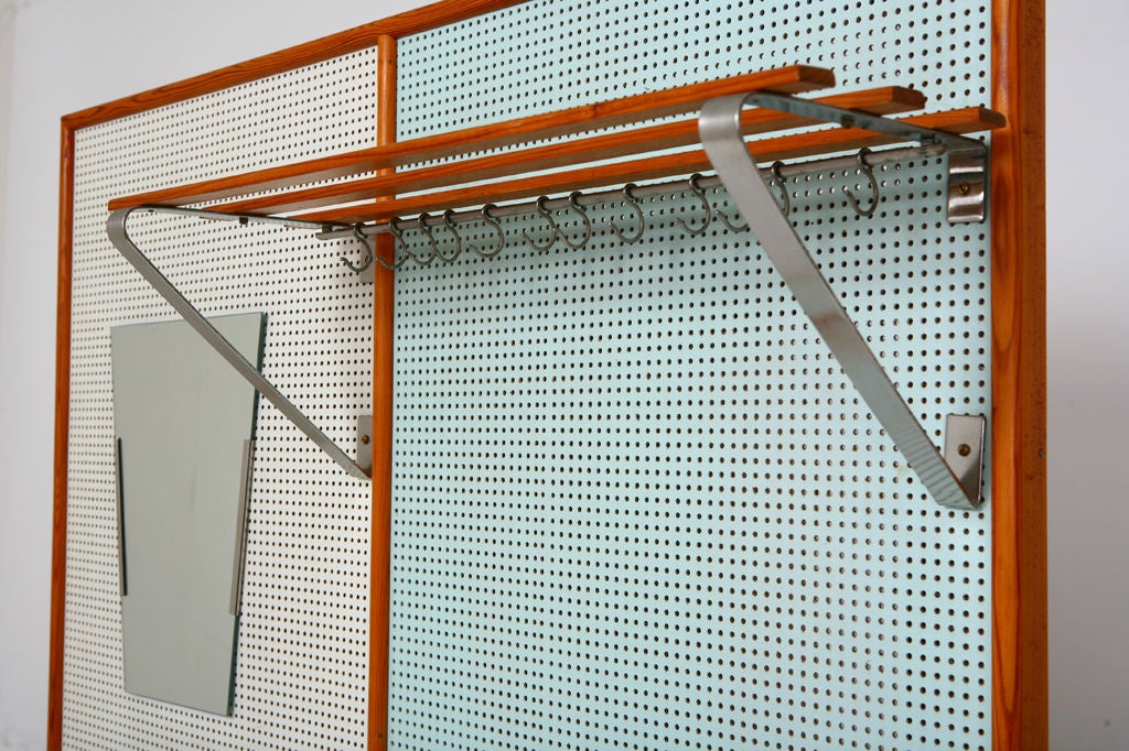 czech mid-century wall-mounted coat rack mirror